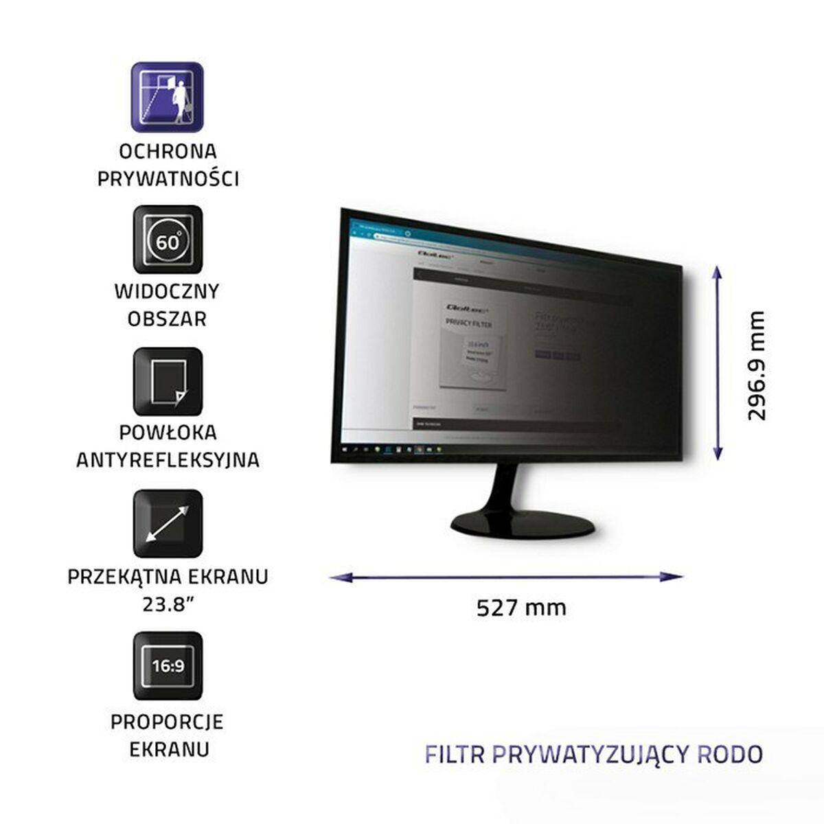 Filtre de Confidentialité pour Moniteur Qoltec 51059